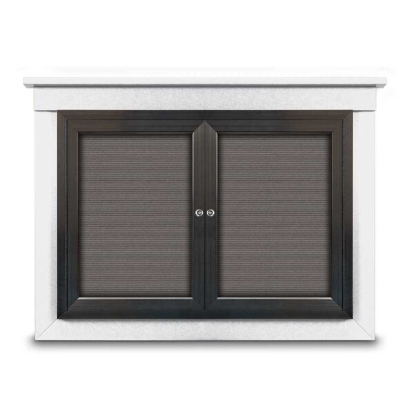 60"x36" 2-Door Enclosed Letterboard, Grey Vinyl/Walnut